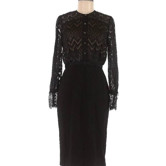 Catherine Dean Black Lace Sleeve Midi Skirt Dress Size 2 - Picture 1 of 12
